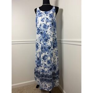 J Jill Blue Floral Maxi Dress cotton Sleeveless Bohemian Summer Size 
S